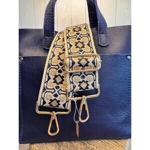 Crossbody Purse Strap Aztec Navy Blue Tan Taupe Bag Strap Guitar Strap NEW